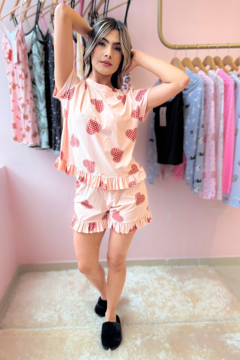 SHORT Y BLUSA MANGA CORTA CORAZON