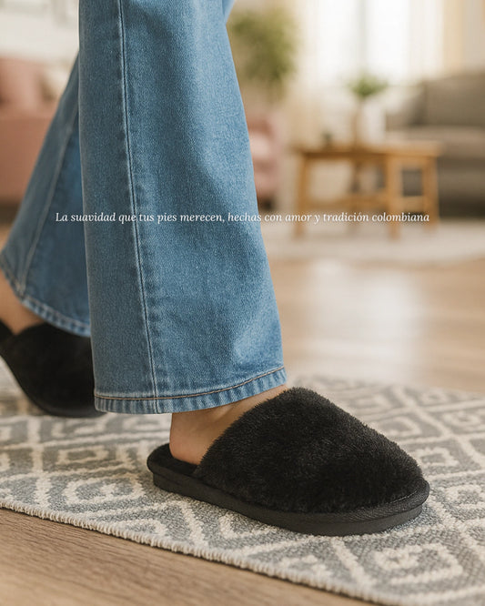 PANTUFLAS PREMIUM RABBIT CERRADAS NEGRAS