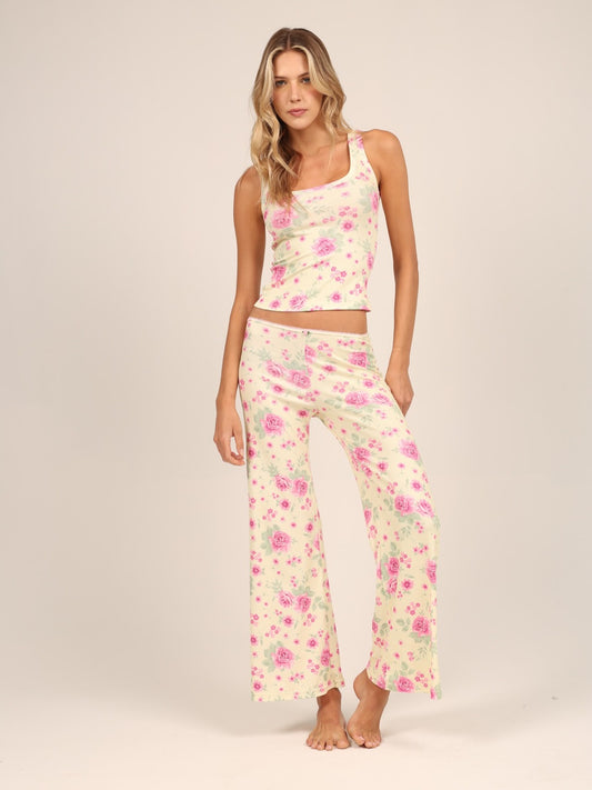 CONJUNTO BLUSA Y PANTALON AMARILLO FLORES
